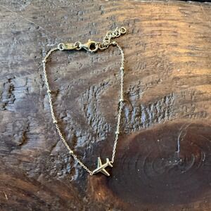 JET Airplane Bracelet Dyadema Gold Plated 925 plane bead 6.5+1" No Box